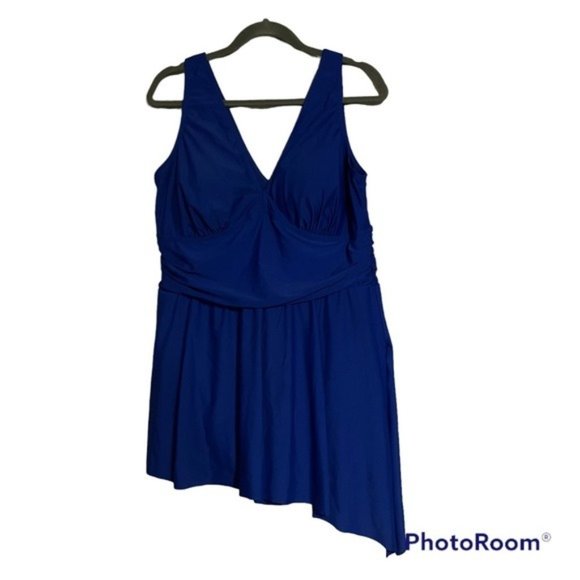 Torrid Royal Blue Asymmetrical Hem One Piece Swimsuit Plus Size 2 Ruched - Picture 1 of 4